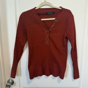 Women's V-Neck Button Sweater - Rust